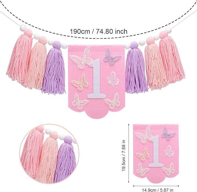 Butterfly First Birthday High Chair Banner, Butterfly High Chair Banner