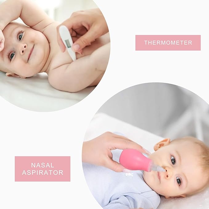 24 in 1 Baby Health Care and Grooming Kit - Newborn Essentials, Baby Must Haves for Boys & Girls, New Baby Gift Includes Electric Nail Trimmer Baby Nasal Aspirator (Pink)