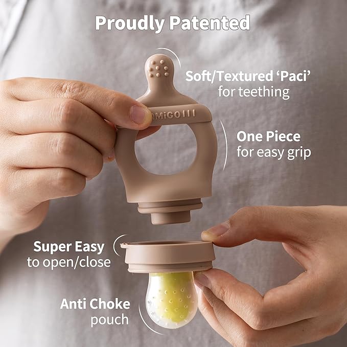 SAMiGO Baby Food Fruit Feeder and Breastmilk Popsicle Mold Set, Silicone Fruit Teether 4 Months+