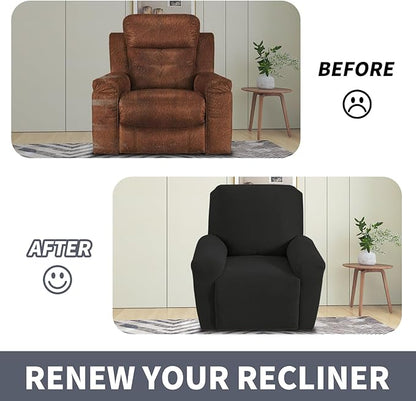 JIVINER Oversized Recliner Chair Covers, 3 Piece Slipcovers for Large Recliner Chair Soft Jacquard Reclining Chair Protector Slipcovers for Dogs,Cats (X-Large, Black)