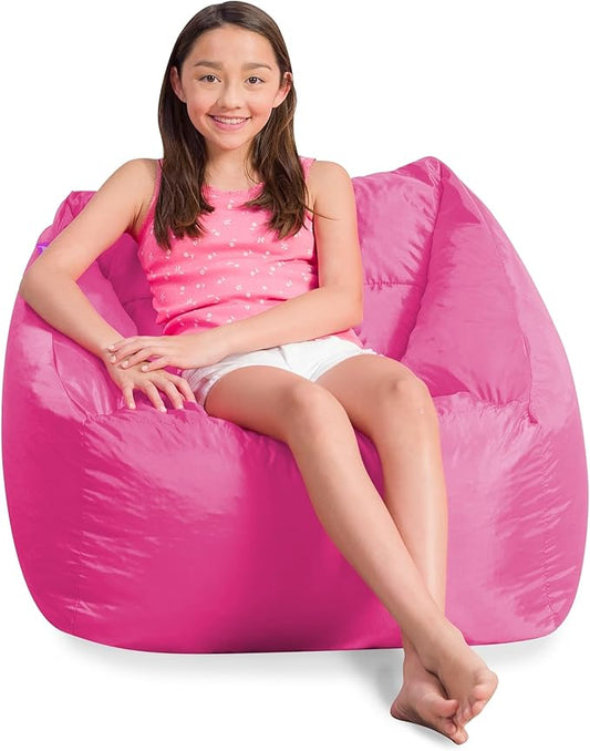 Posh Creations Coronado Bean Bag Boys and Girls Large Chair for Kids, for Gaming and Playrooms, Soft Nylon-Pink
