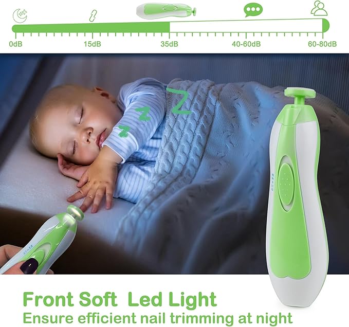 OTTOLIVES Baby Nail Trimmer Electric Newborn Toddler, Safe Baby Nail Clippers Set with Light and 6 Replacement Heads, Baby Nail File Trim Polish Toes Fingernails Care Infant Essentials(Green)