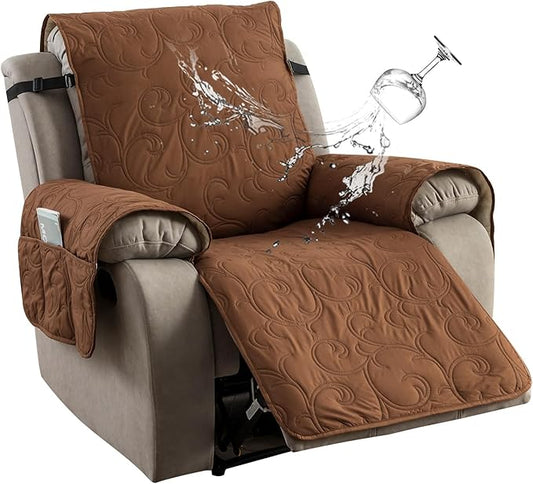 100% Waterproof Recliner Chair Cover, Recliner Chair Covers for Reclining Chair, Non-Slip Fabric Recliner Couch Cover for Living Room, for Pets Kids Protector, Washable (Brown, 28"Recliner Chair)