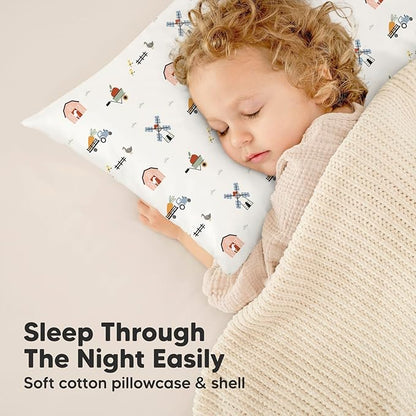 Toddler Pillow with Pillowcase - 13x18 My Little Dreamy Pillow, Organic Cotton Toddler Pillows for Sleeping, Kids Pillow, Travel Pillows, Mini Pillow, Nursery Pillow, Toddler Bed Pillow (Barn)
