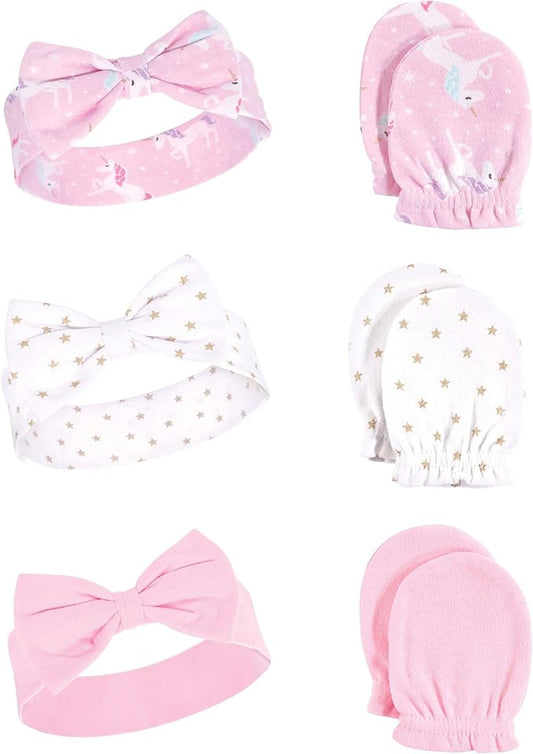 Hudson Baby Baby Girls' Cotton Headband and Scratch Mitten Set
