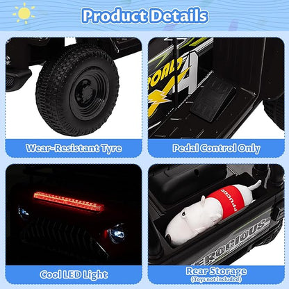 Hetoy 6V Ride On Car for Toddlers - Battery Powered Electric Car for Kids with Music, LED Light 4 Wheels 3-6 Years,
