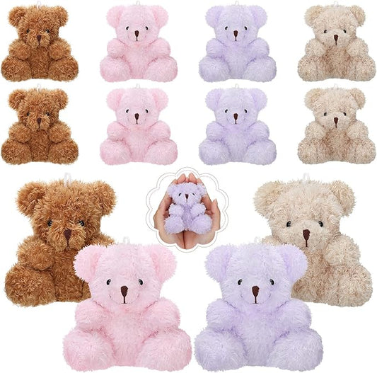 Sotiff 12 Pcs Mini Bear Plush Stuffed 4 Inch Small Fuzzy Bear Bulk Animal Toy Bear Doll Keychains Decor Wedding Party Favors for Baby Shower Birthday Party Supplies(Brown, Apricot