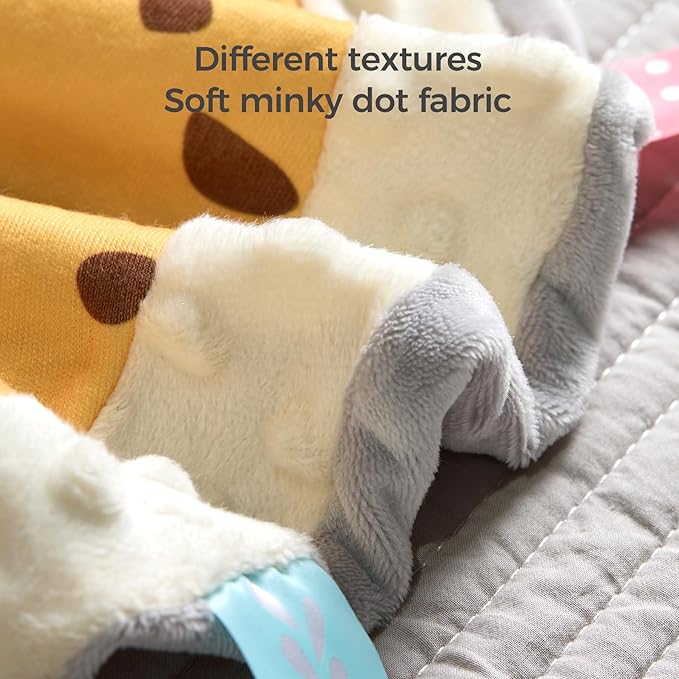 TUMAMA Baby Security Blanket Lovey,Soft Fleece Velvet Minky Dot Blanket with Stuffed Animal&Teething Rings