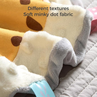 TUMAMA Baby Security Blanket Lovey,Soft Fleece Velvet Minky Dot Blanket with Stuffed Animal&Teething Rings