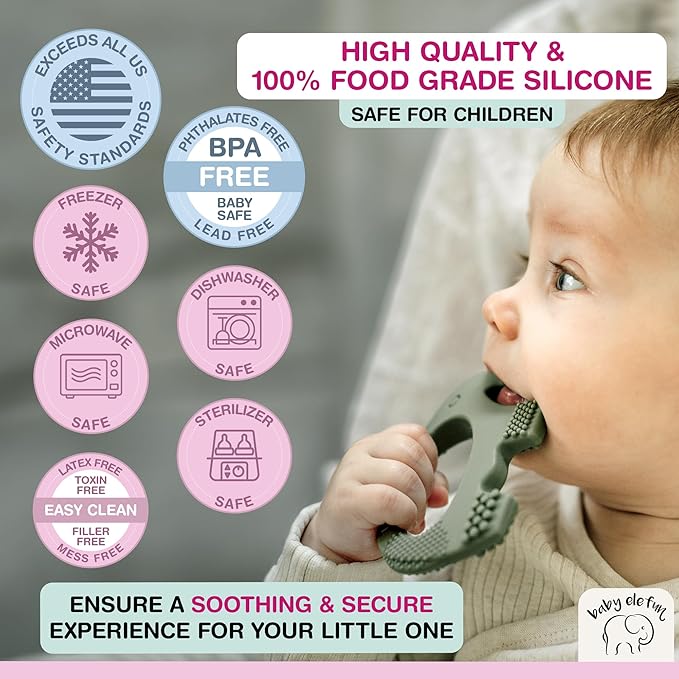 Teething Toys for Babies Age 0 to 6 Months - Baby Elefun 5X Pain Relief Smart Teether