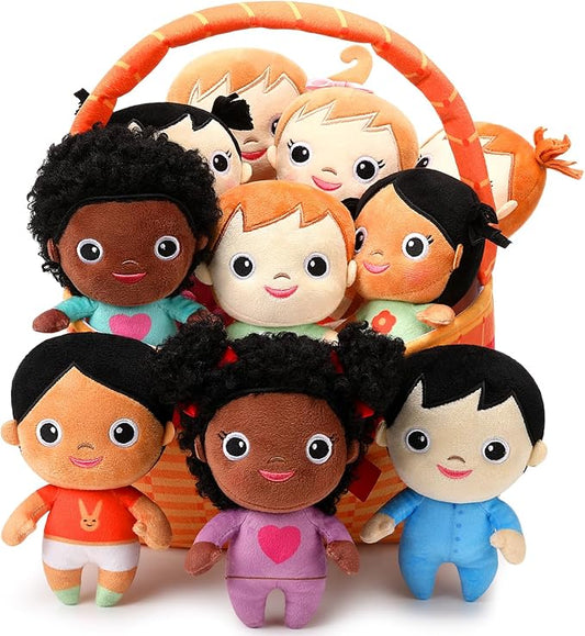 HyDren Basket Plush Baby Dolls, Set of 10 Soft Diversity Dolls 6'' Multicultural Sensory Dolls