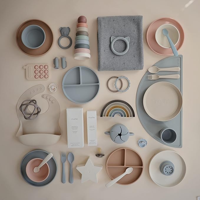 mushie Classic Silicone Suction Plate | BPA-Free Non-Slip Design (Stone)