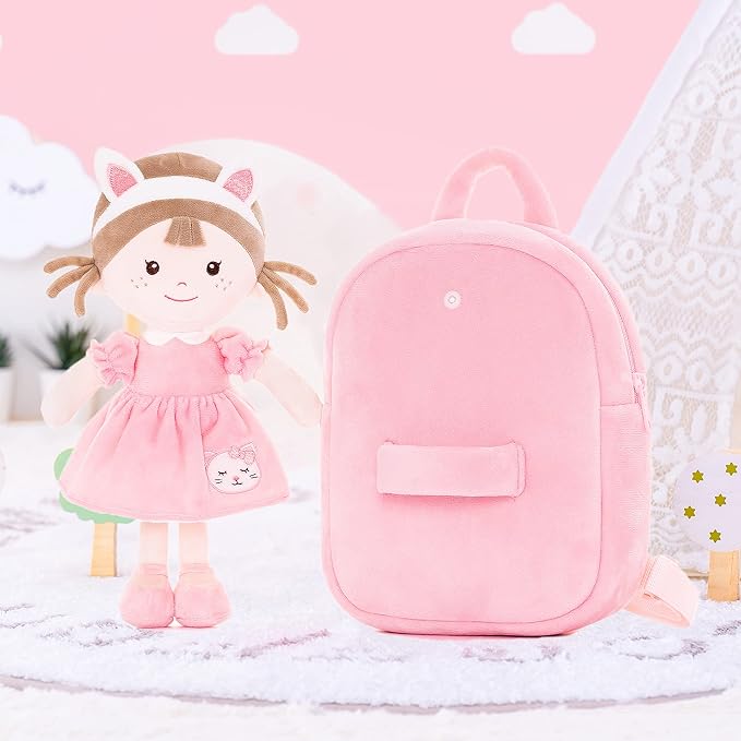 Onetoo Toddler Backpack Kids Backpacks with Soft Plush Baby Dolls 9.5"