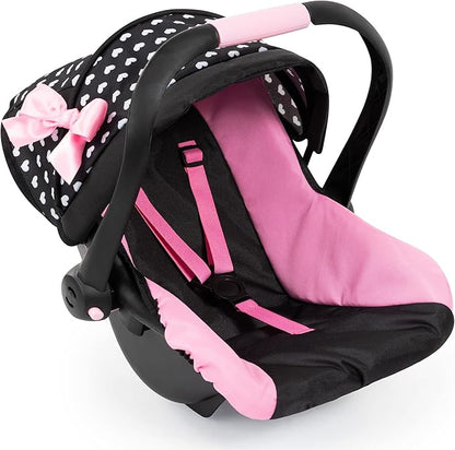 Bayer Design Dolls: Deluxe Car Seat: Hearts Black & Pink - Pretend Play Accessory for Dolls/Plushes Up to 18", Ages 3+