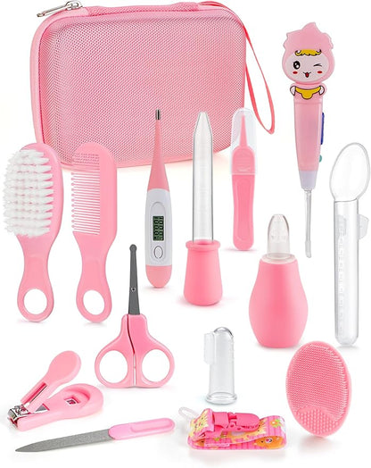 Baby Healthcare and Grooming Kit 15 in 1, Safe Baby Grooming Kit Newborn Girl Boy Essentials, Portable Baby Care Set Nursery Shower Gift for Infant Baby Registry Search, Pink