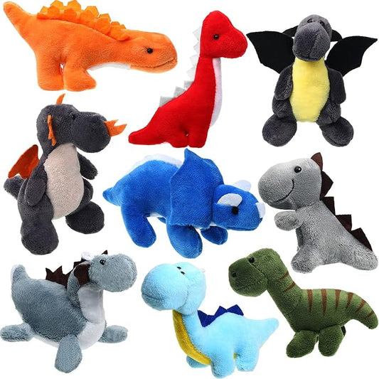 9 Pieces Dinosaur Stuffed Animals 4-6 Inch Mini Plush Dinosaur Figures Assortment Keychain Toy Soft Backpack Ornaments Pendant for Stocking Stuffers, Doll Machine