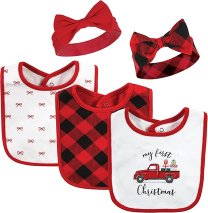 Hudson Baby Unisex BabyCotton Bib and Headband or Caps Set