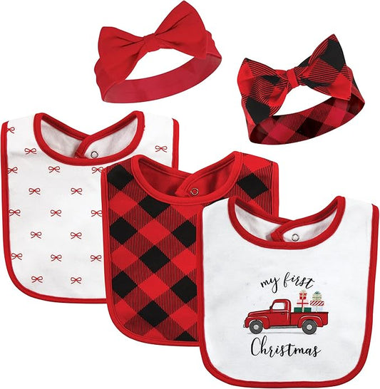 Hudson Baby Unisex BabyCotton Bib and Headband or Caps Set