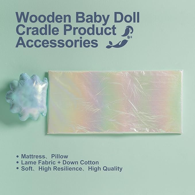 ROBOTIME Wooden Doll Rocking Cradle, Doll Bed Toys for Girl Dolls 18 Inches