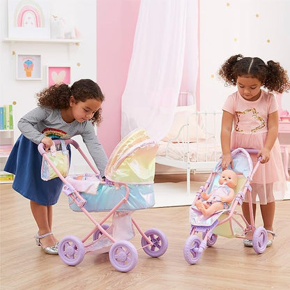 Olivia’s Little World - Baby Doll Bassinet Stroller, Baby Doll Pram Stroller Buggy for 3 Year Old Girls Toddlers 2 in 1 Deluxe 16" Dolls,