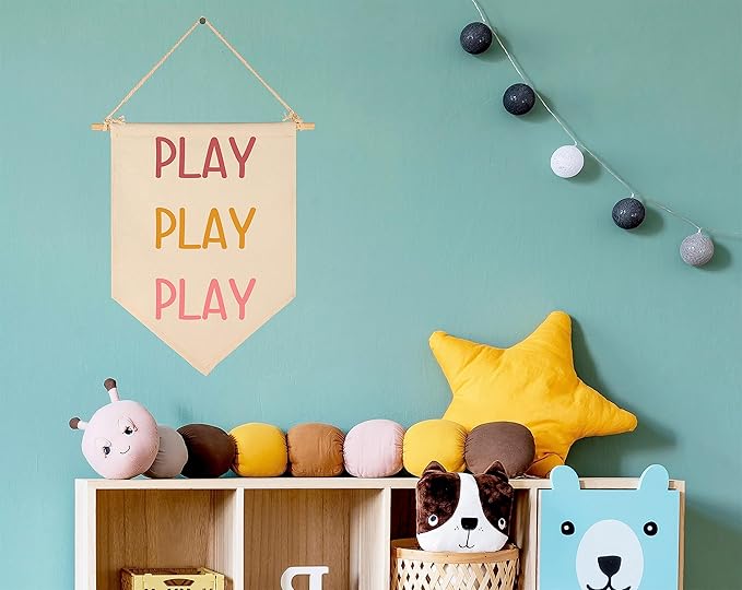 Play Play Play-Nursery Wall Flag Decor, Bedroom Decor