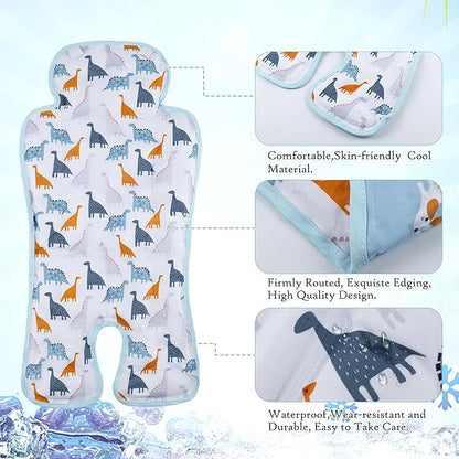 Gel Car Seat Cooler Pad,1 Pack Double Sides-Universal Baby Stroller Ice Cushion Cooler Mat,Summer cooling Seat Liner,Multifunctional Suitable for Baby Dining Chair,Child Safety Seat (Dinosaur+Dog)
