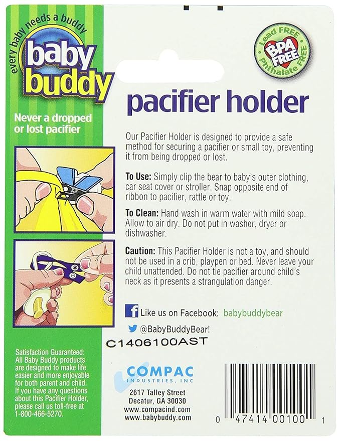 Baby Buddy Pacifier Clip Holder, Newborn Essential with Universal Fit for all Binky and Teether Brands 4+ Months, 2 Pack