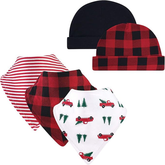 Hudson Baby Unisex BabyCotton Bib and Headband or Caps Set