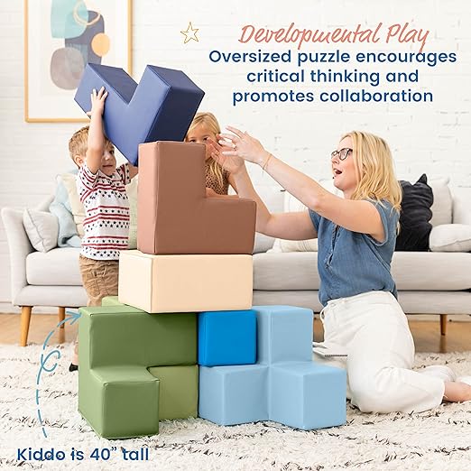 ECR4Kids SoftZone Brainy Building Blocks, Foam Puzzle 7-Piece