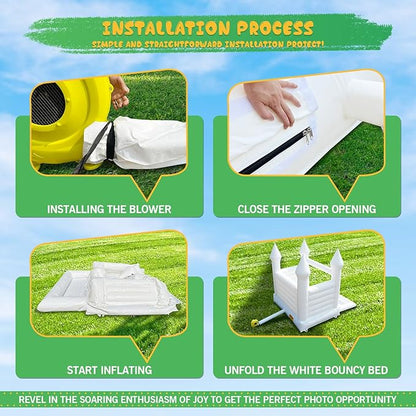 OZIS White Bounce House Castle with Ball Pit for Kids, 13x10x10FT Inflatable White Bounce House with Blower