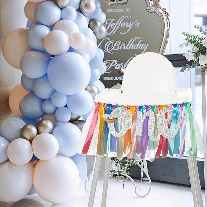 1st Birthday High Chair Banner,1 Year Birthday Decorations Pastel Rainbow 1st Birthday