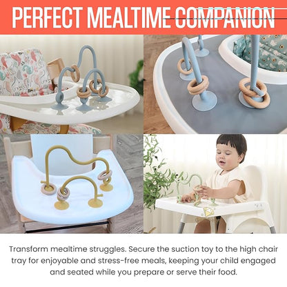 High Chair Toys with Suction Cups | Silicone & Wooden High Chair Suction Cup Toys for Babies 6-12 Months