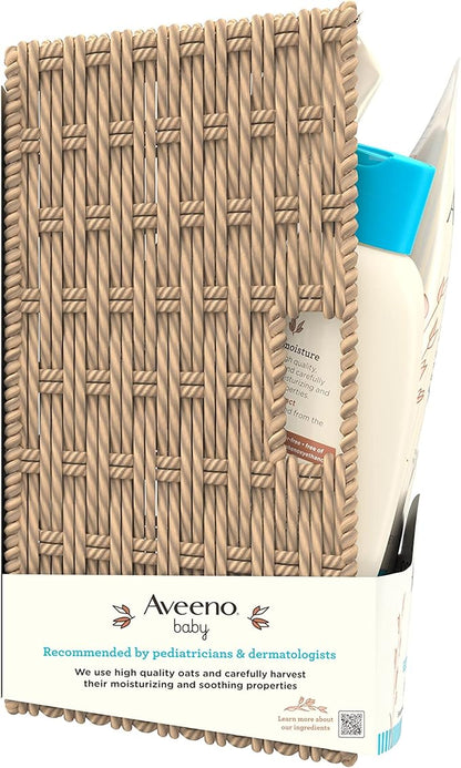 Aveeno Baby Welcome Little One Gift Basket, Baby Skincare Set with Baby Body Wash & Shampoo 5 Items
