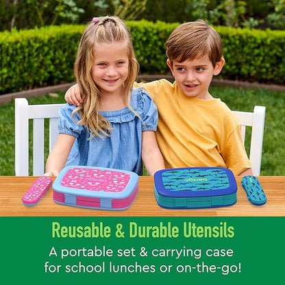 Bentgo Kids Utensil Set - Reusable Plastic Fork, Spoon & Storage Case - BPA-Free Materials, Easy-Grip Handles, Dishwasher Safe - Ideal for School Lunch, Travel, & Outdoors (Safari)