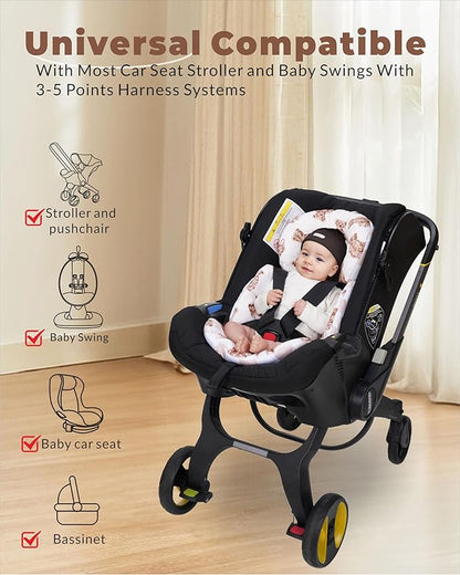 Infant Car Seat Insert with Extra Cushion for Preemie to Infants, Reversible Newborn Carseat Insert Head Support, Fits for Stroller, Baby Swing, Rocker, Bassinets, Pushchair (Teddy Bear)