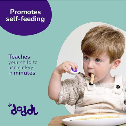 doddl Toddler Utensils, Ergonomic Fork and Spoon Set for Self Feeding, Stainless Steel Silverware for 1-3 Year Olds, BPA Free, Dishwasher Safe (Magenta)