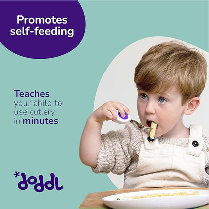 doddl Toddler Utensils, Ergonomic Fork and Spoon Set for Self Feeding, Stainless Steel Silverware for 1-3 Year Olds, BPA Free, Dishwasher Safe (Aqua)