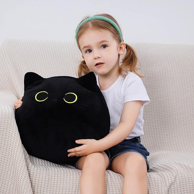 Black Cat Plush Toy 16'' Black Cat Pillow, Soft Plush Doll Black Cat Stuffed Animal 3D Black