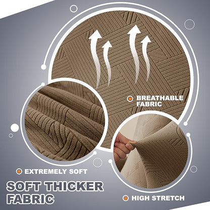 JIVINER Recliner Chair Covers, Jacquard 3 Piece Slipcovers for Recliner Chair Soft Stretch Lazy Boy 1 Seater Reclining Protector with Pockets (Recliner, Brown)