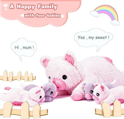 IKASA Mommy Pig Stuffed Animal Mom and Baby Plush Toy,Cute 16" Soft Small Fluffy Mama Family Set Toy with Little Mini Babies