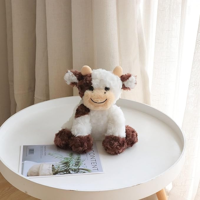 Hopearl Adorable Plush Cow Toy Floppy Dairy Cattle Soft Stuffed Animal Cute Birthday for Boys Girls Kids Toddlers, Brown 9''