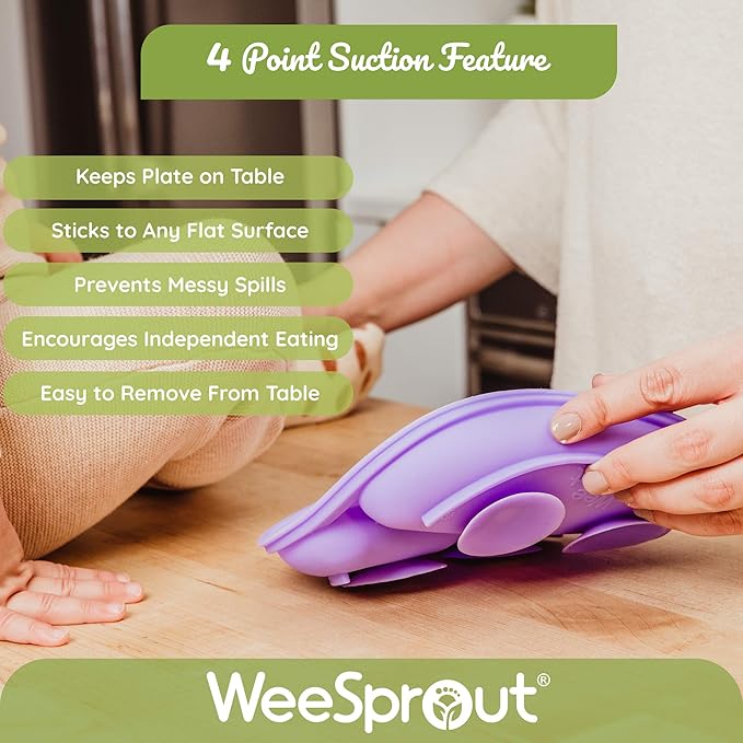 WeeSprout Suction Plates for Babies & Toddlers - 100% Silicone, Dinnerware Stays Put, Divided Design for Picky Eaters, Microwave & Dishwasher Friendly, 3 Pack