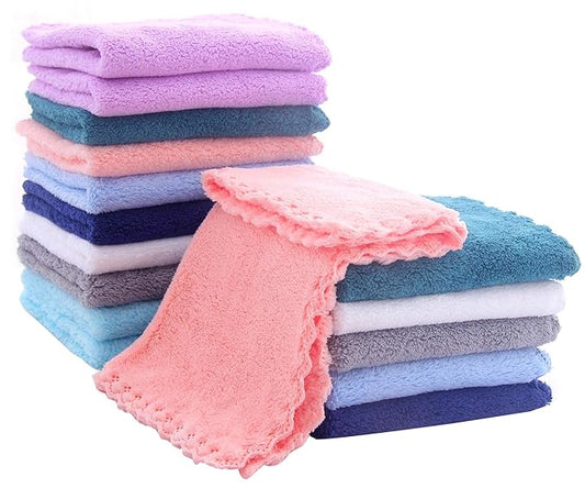 16 Pack Baby Washcloths - Luxury Multicolor Coral Fleece 10x10 Inch