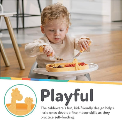 Nuby Animal Friend Silicone Round Plate - Toddler Plate - 6+ Months - Yellow Giraffe Plate