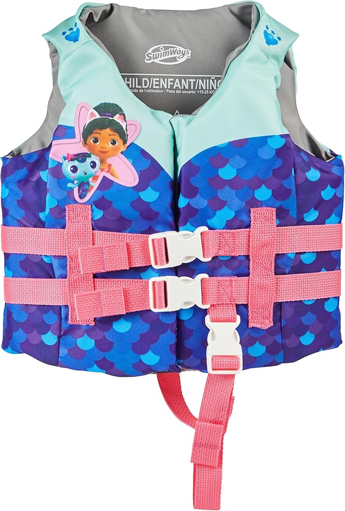 SwimWays Gabby's Dollhouse Swim Trainer Life Jacket, US Coast Guard Approved Life Vest Kids Swim Vest, Pool Floats & Life Jackets for Kids 33-55 lbs, Gabby