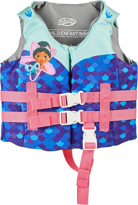 SwimWays Gabby's Dollhouse Swim Trainer Life Jacket, US Coast Guard Approved Life Vest Kids Swim Vest, Pool Floats & Life Jackets for Kids 33-55 lbs, Gabby