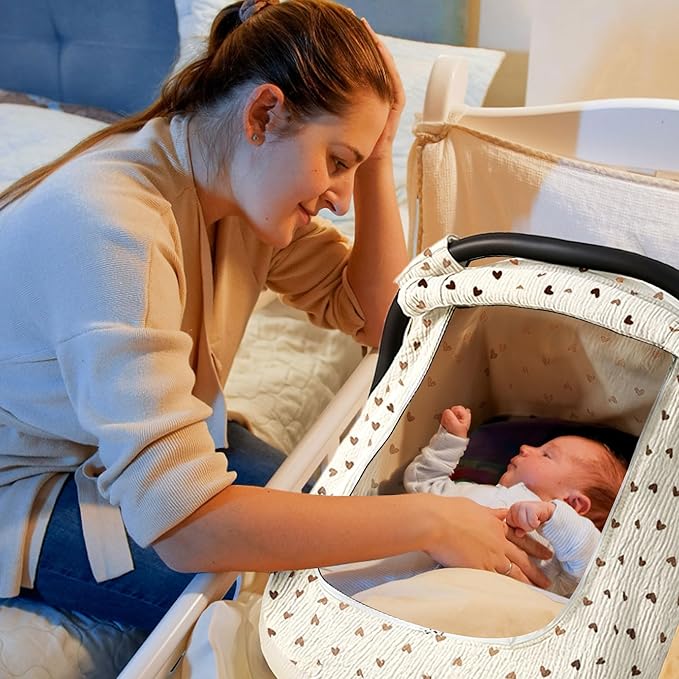 Muslin Cotton Car Seat Cover Baby, Universal Fit Carseat Cover for Baby, Infant Car Seat Cover with Mesh Peep Window, Baby Car Seat Cover for Carrier, Stroller, High Chair, Shopping Cart (Heart)