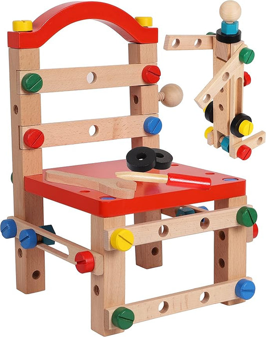 Wooden Nuts and Bolts Set - Construction Work Bench Chair 4 years