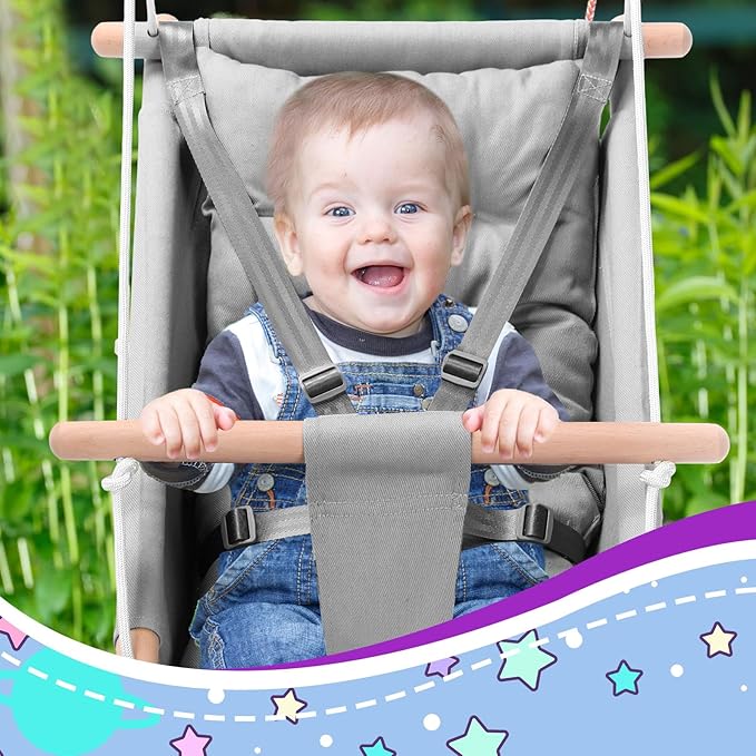 Thyle Baby Swing Seat Canvas Indoor and Outdoor Wooden Hanging