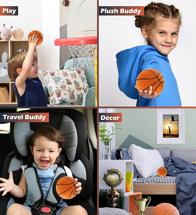 DolliBu Sports Plush Ball - Small Stuffed Basketball Plush, Soft Squishy Ball Toy for Playtime 3 Inches